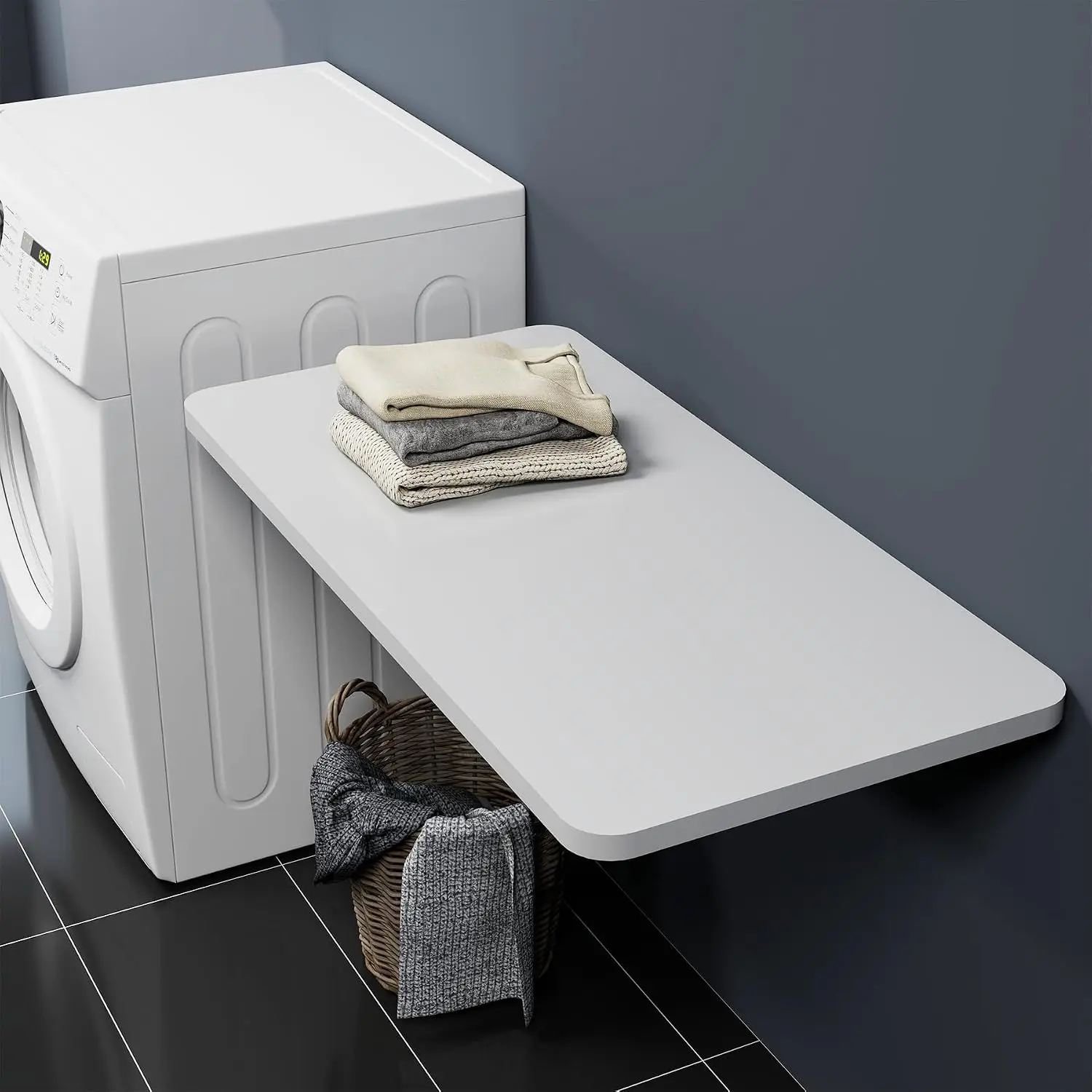 Wall Mounted Folding Table 39.4”L x 19.7”W, White | Laundry Folding Table with Heavy Duty Metal Collapsible Shelf Brackets, Wall