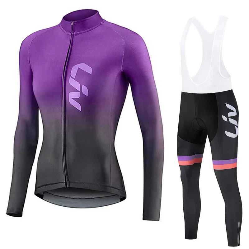 

LIV women's cycling sportswear set long sleeved autumn and winter cycling bib outdoor road cycling quick drying jacket shirt