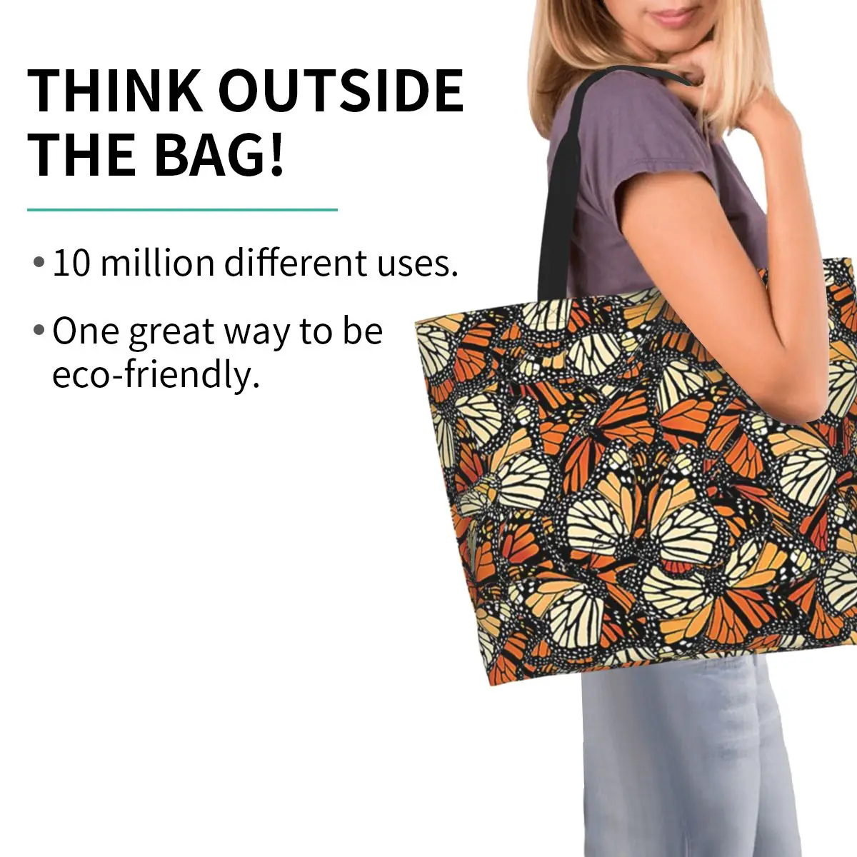 Orange Monarch Butterfly Shopping Tote Bag Canvas Large Capacity Shoulder Bags Shopper Grocery Handbag for Women