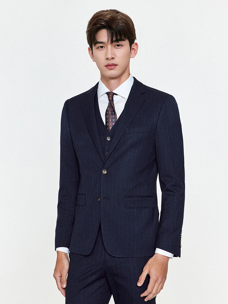 Men's Blue Stripe Suit Premium Groom Wedding Tuxedo Business Formal Blazer Set Elegant Office Attire for Commuting & Ceremonies