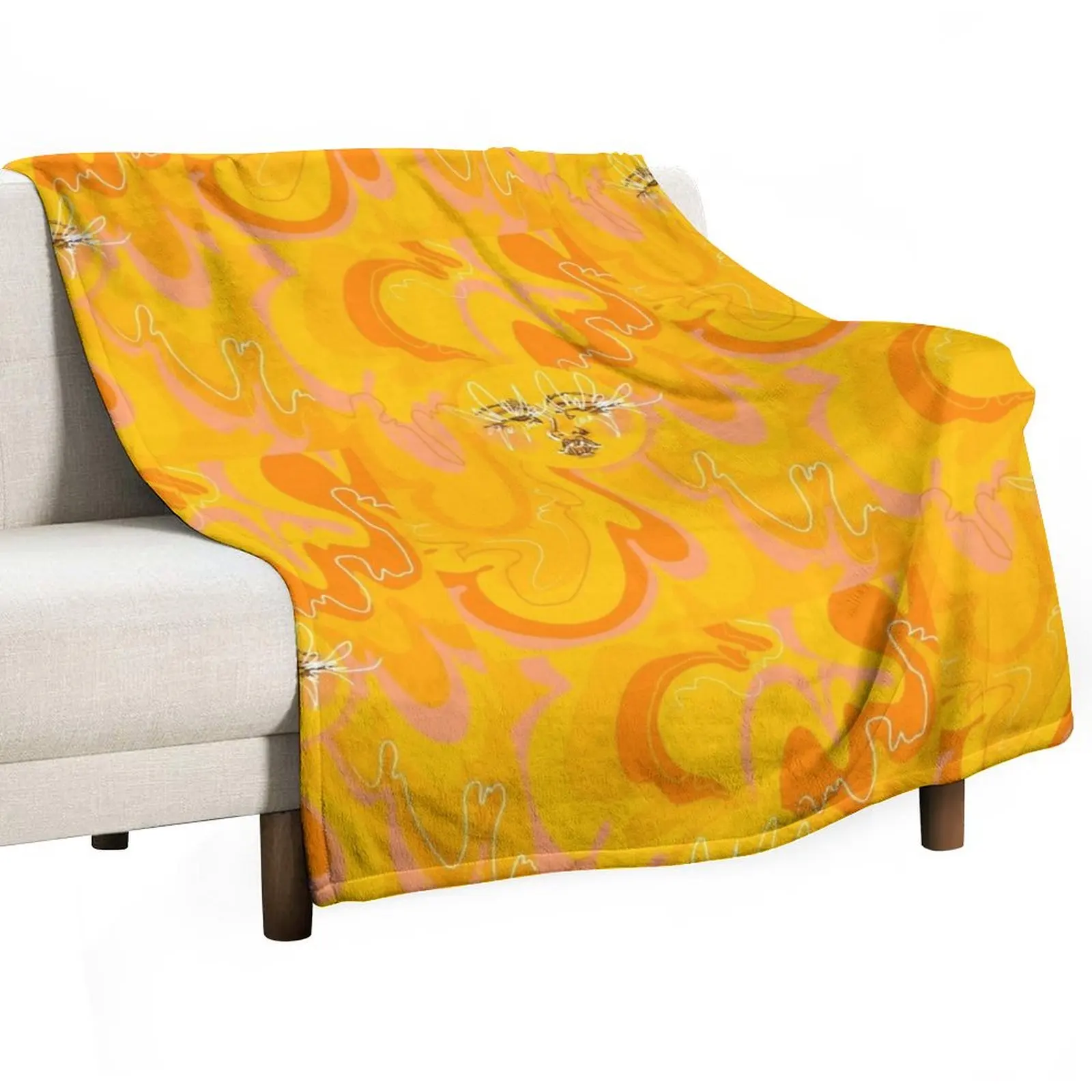 

Trippy Orange and Yellow 60's/70's Inspired Sun Throw Blanket Extra Large Throw Quilt Summer Beddings Blankets