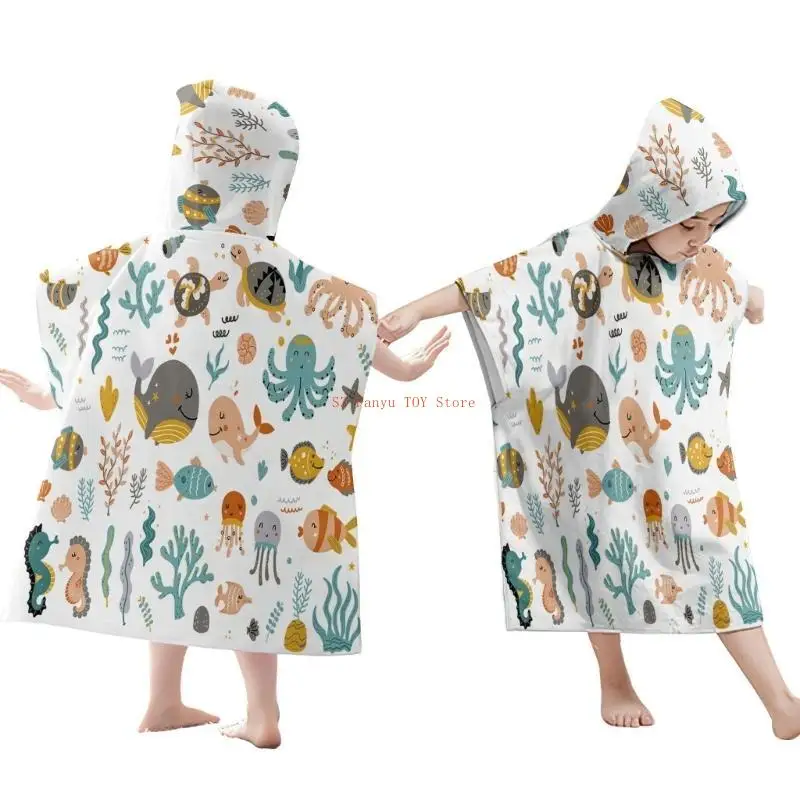 

96GC Foldable Children Beach Towel Hooded Wrap Cloth Comfortable Kids Cape Bathrobe