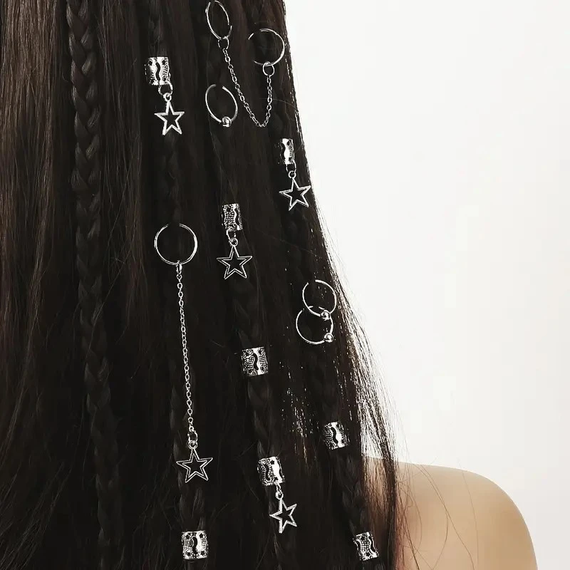 32pcs Hollow Star Hair Ring Pendant Versatile Fashion Set, Personalized Dreadlocks Jewelry Wig Accessories Combination