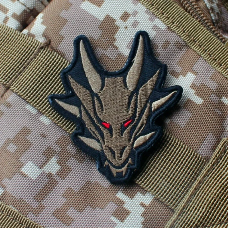 Dragon Head Embroidery Hook and Loop Patches Dragon Totem Decoration Sticker Dragon Power Armband Morale Badge Backpack Patch