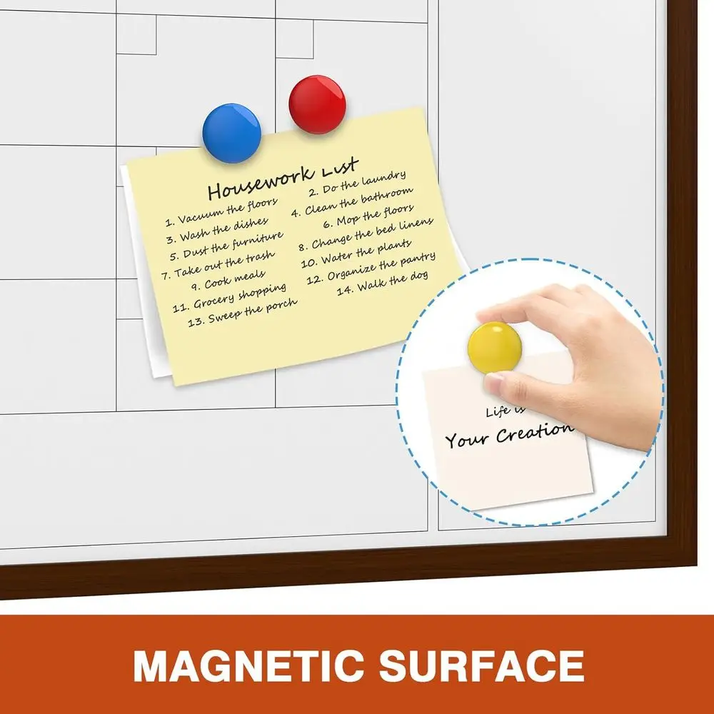 سبورة بيضاء بتقويم مغناطيسي جاف مقاس 36 × 24 بوصة مع إطار خشبي للمنزل والمكتب والمدرسة