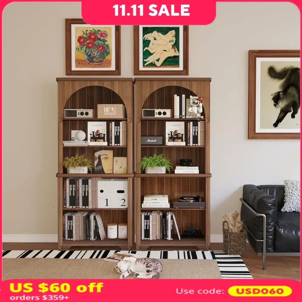 

2pcs 5-Tier Arched Bookshelf，Arched Narrow Bookcase with Open Display Storage Shelf for Office, Living Room，Bookshelf