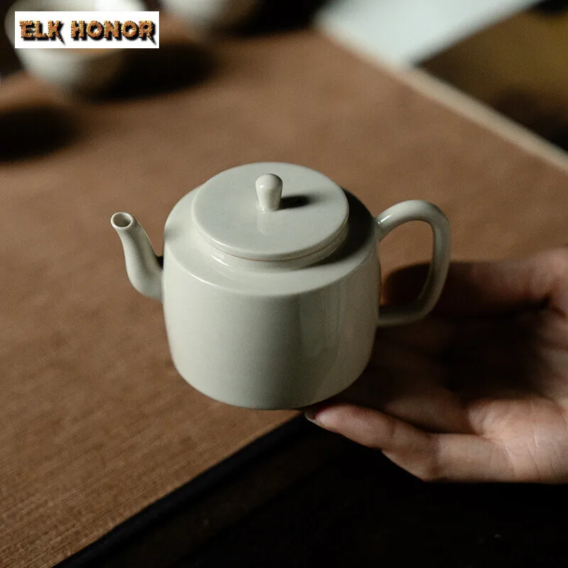 110ml Handwritten Joyful Teapot Retro Plant Ash Hanwa Pot Tea Brewing Ball Hole Kettle Kung Fu Tea Tableware Supplies Ornaments