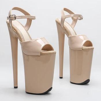 Leecabe 23CM/9 cali patentowe pu górne odkryte palce i pięta Party wysokie sandały na obcasie buty do tańca na rurze