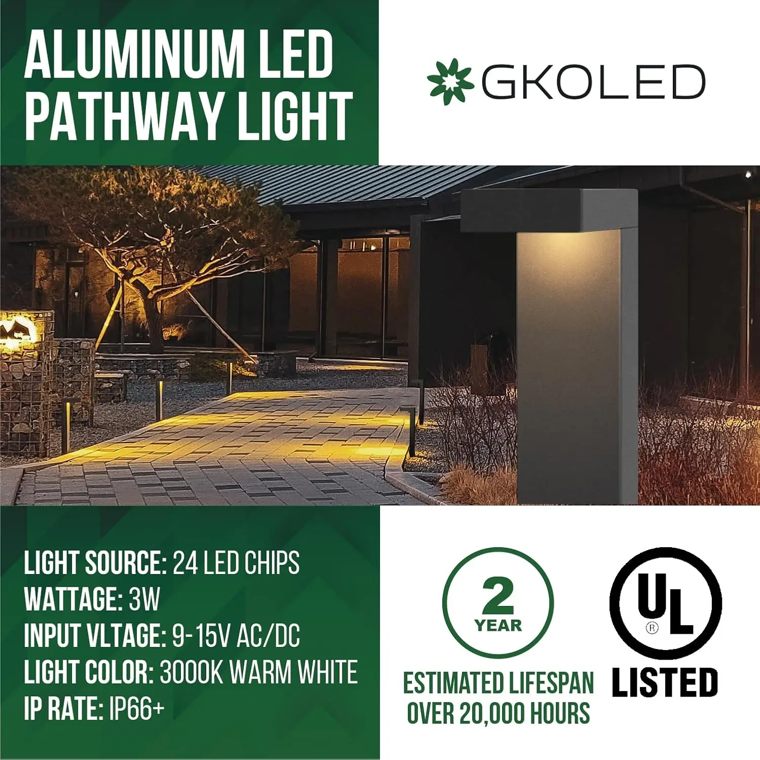 Landscape Lighting, Pathway Lights, 3W 9-15V AC/DC Wired Outdoor LED Landscape Path Lights for Garden Driveway Accent Landscape