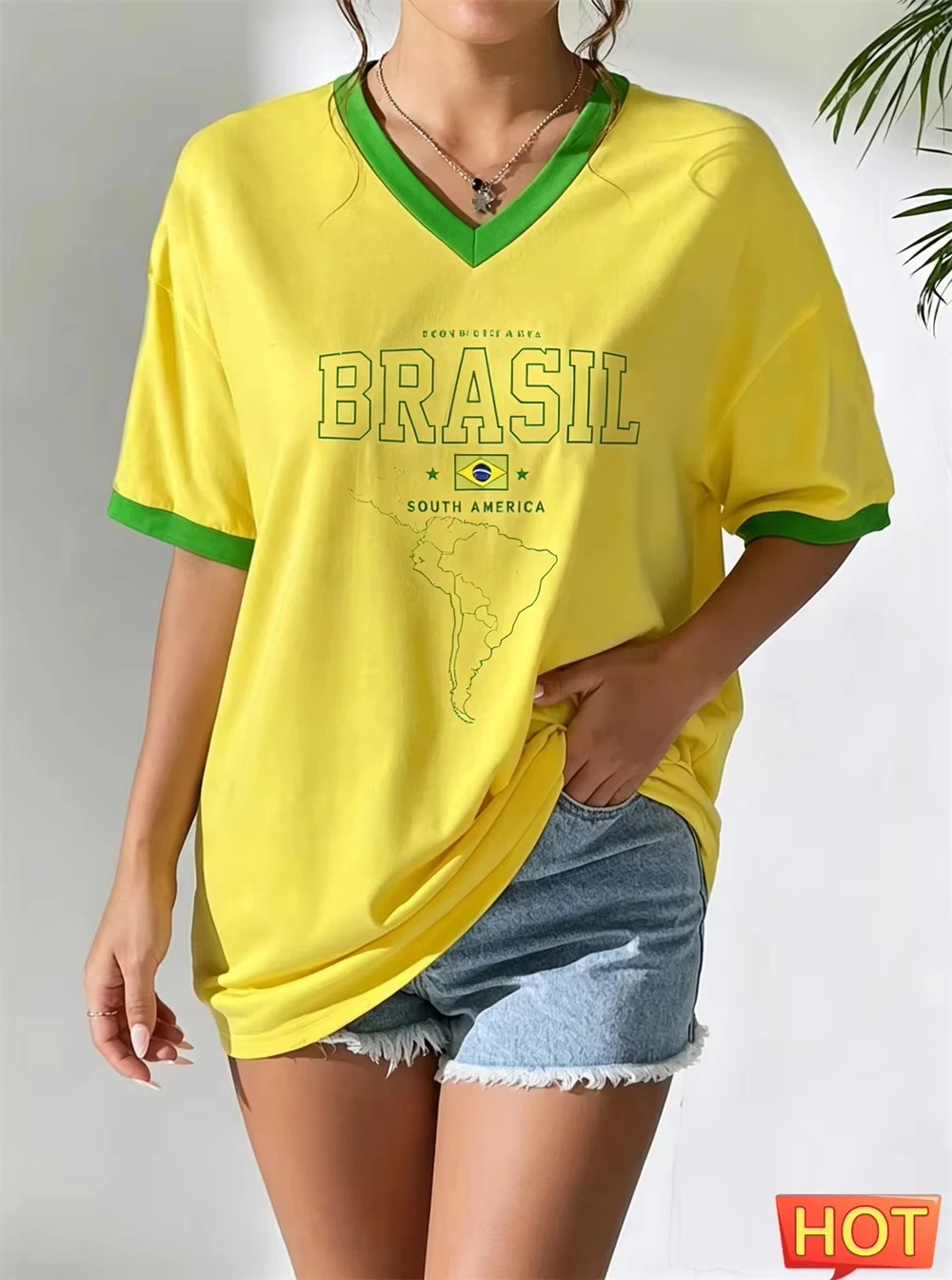 Summer Fashion Brazilian Yellow Green Gradient Women's Football T-shirt Jersey Quick Drying Brazilian Tops Tee Family Matching