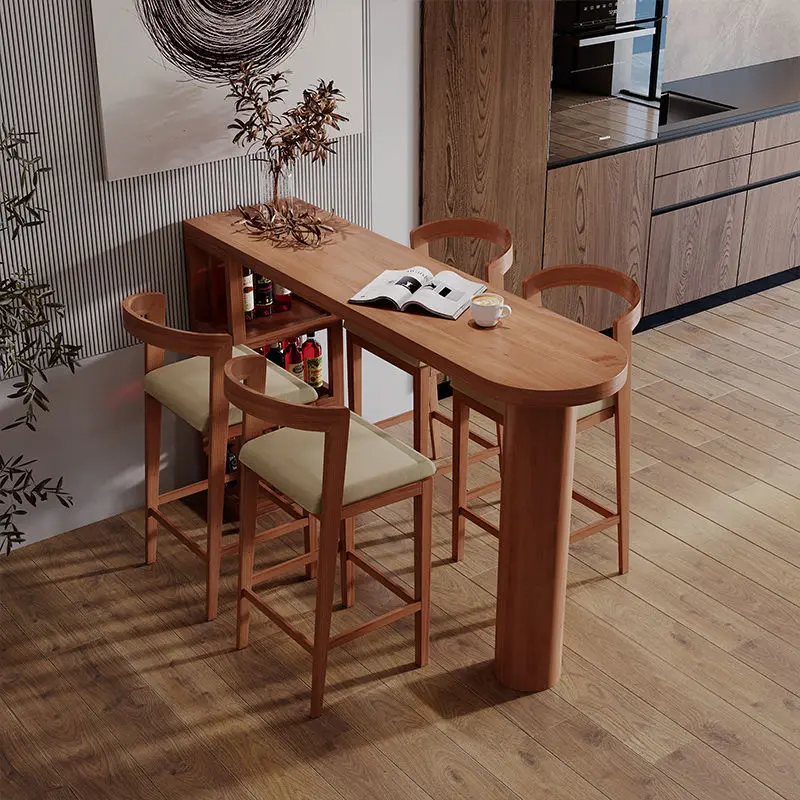 Nordic Modern Design Solid Wood Bar Table Integrated Simple Balcony Log Casual Small Tea Table Kitchen Living Room Dining Metal