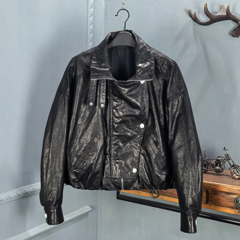 

Модная женская куртка-косуха из натуральной кожи в стиле ретро, с эффектом масляного воска, универсальная, молодежная, с длинными рукавами, на молнии