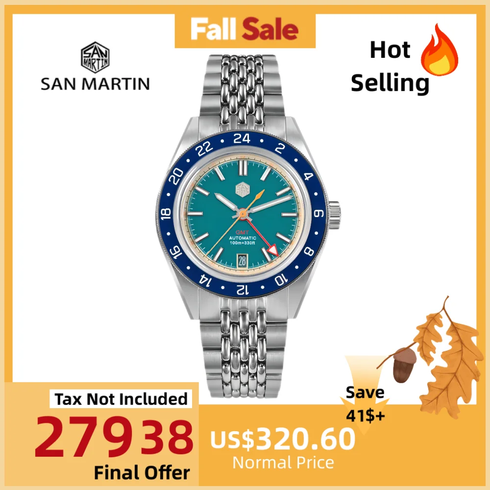 

San Martin Original 39.5mm NH34 GMT Men Mechanical Wristwatch Fly Adjustable Clasp Sports Watch Waterproof 10Bar Relojes SN0116