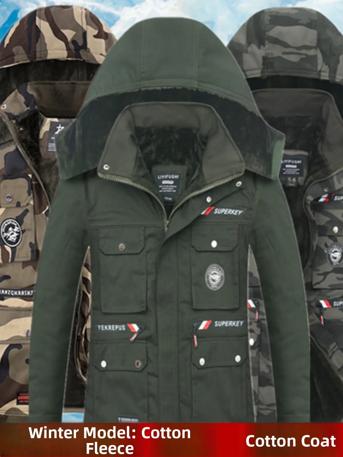 

Утепленная камуфляжная хлопковая куртка для мужчин, зимняя рабочая одежда, с флисовой подкладкой, защитная куртка для работы, на длинной молнии, для школы/университета