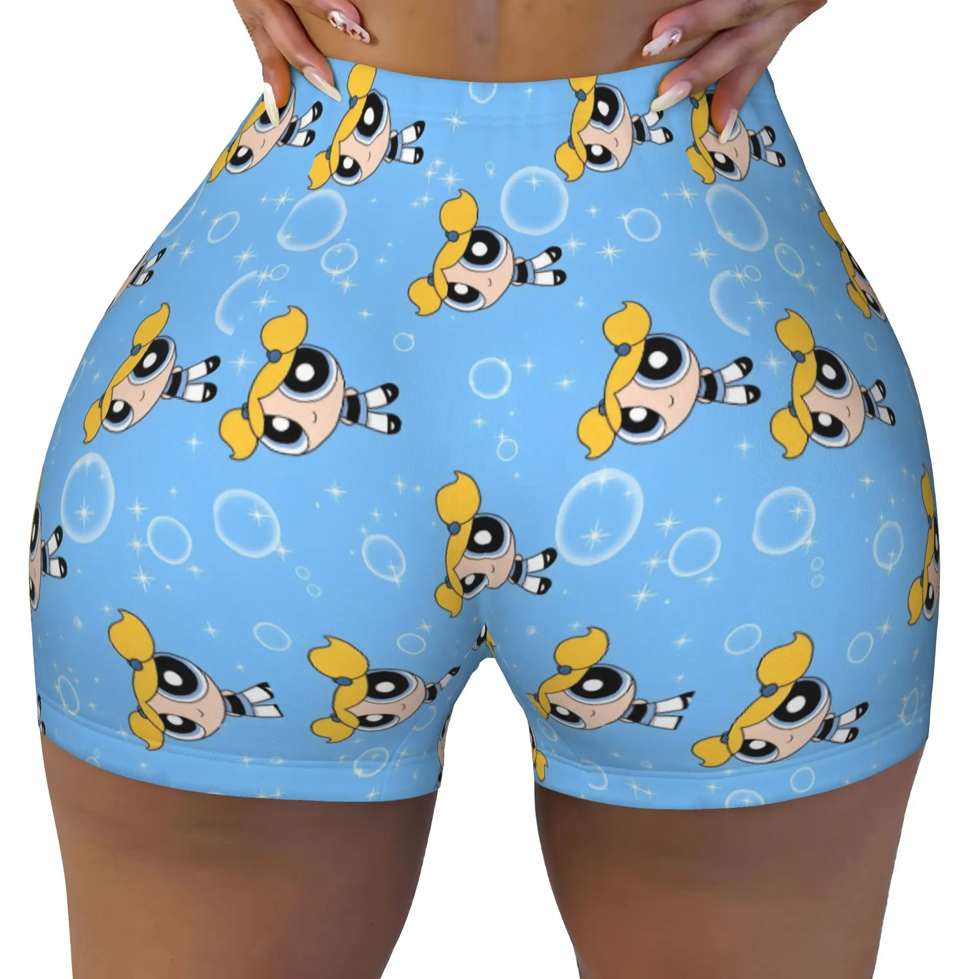 Custom Poweres Anime Puffes Volleyball Biker Workout Shorts Women Buttercup Blossom Bunny Athletic Gym Yoga Shorts