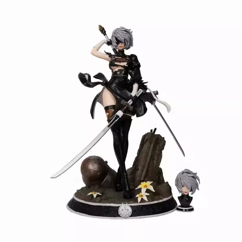 

HUNTER Nier Automata 2B Interchangeable Double Head Sculpture Battle Damaged Anime Figure Collectible Desktop Ornament For Adult