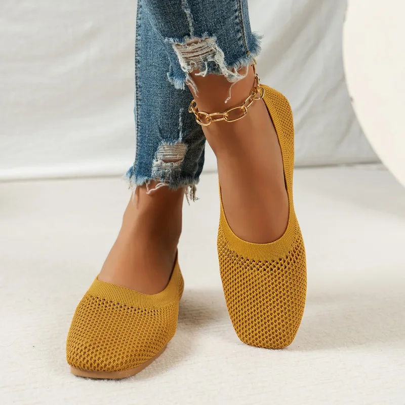 Low Heel Flat Bottom Knitted 2024 Hot Sale Shoes for Women Loafers Summer Breathable Light Concise Shallow Mouth Women\'s Flats