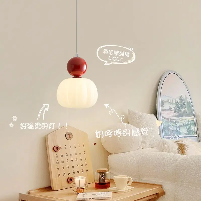 크림색 바람 탁상 샹들리에 침실 모던 심플 호박 소형 샹들리에 북유럽 거실 바 복도 조명