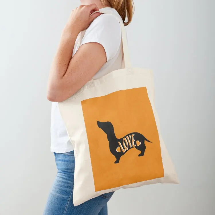 

Love is a Dachshund Tote Bag woman shopping bag Eco bag supermarket folding canvas tote