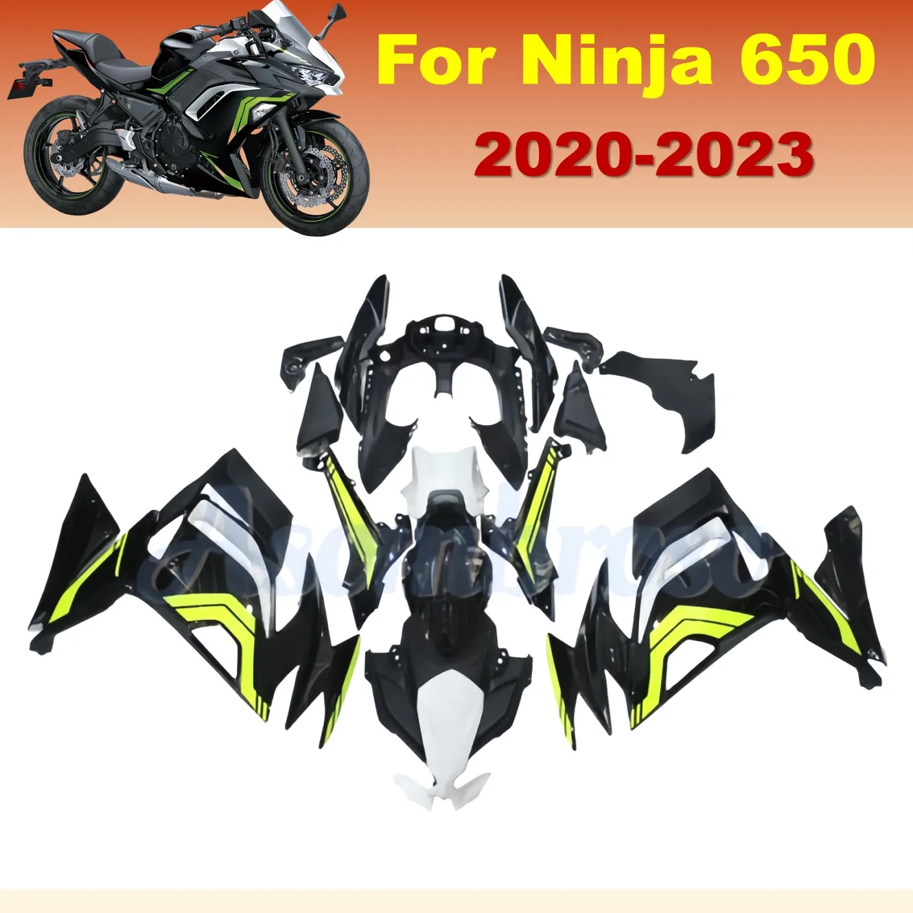 

Custom Motorcycle Fairing Kit for KAWASAKI Ninja650 2020 2021 2022 2023 ER6F ABS Yellow Black Fairings Bodywork Set