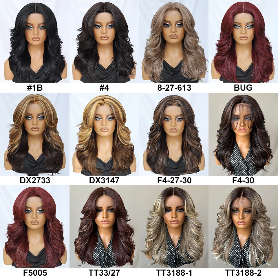 Wig Lace Front 18 Inch, Wig Sintetis untuk Wanita Afrika, Model Body Wave, Wig Lace Front T Part Pirang Hitam dengan Serat Tahan Panas Tinggi