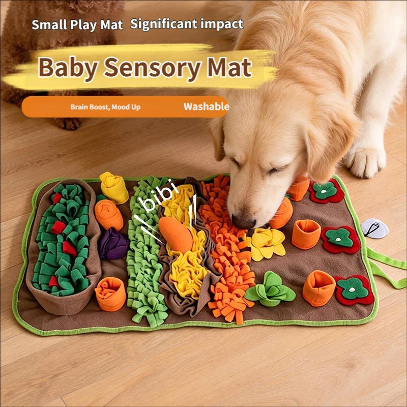 Snuffle Mat For Dogs Foraging Mental - 野菜園をテーマにした犬用嗅覚マット。おやつを隠して遊べる、知育玩具として、退屈を解消し、ゆっくりと食べさせるのに最適。洗濯可能で、ペットの生活を豊かにする。