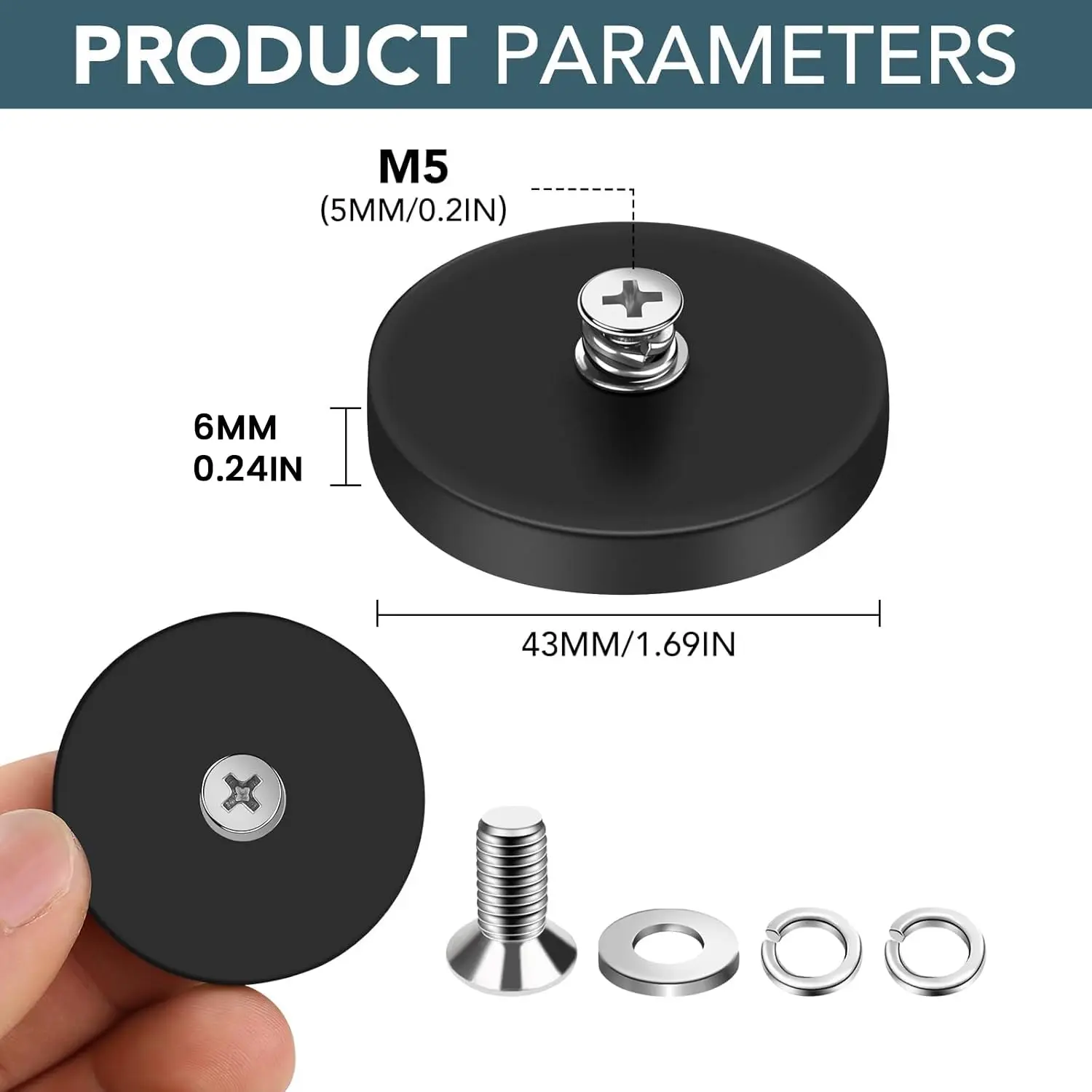 4/10 pieces of rubber coated scratch resistant 30LBS neodymium magnet with M5 threaded stud for strong magnetism