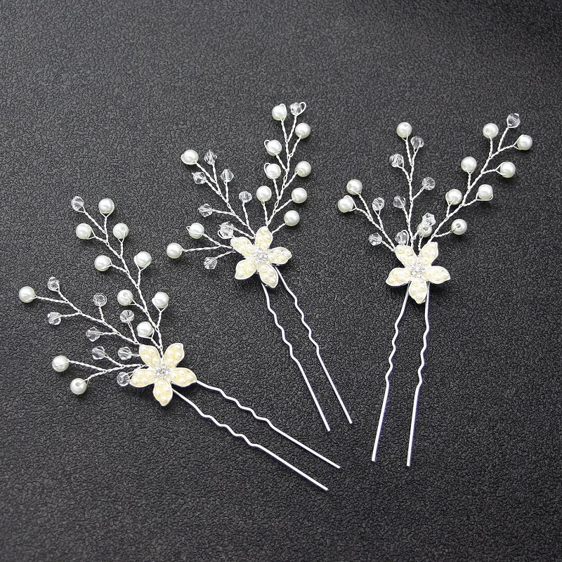3 unids/set de horquillas para el cabello de belleza rosa con perlas para boda para mujer, pinzas para el cabello de cristal con flores, accesorios de joyas para el cabello para dama de honor, horquilla