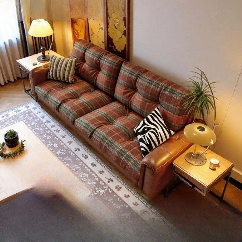 

Тканевый диван в винтажном стиле из массива дерева для небольшой гостиной, прямой, трехместный.