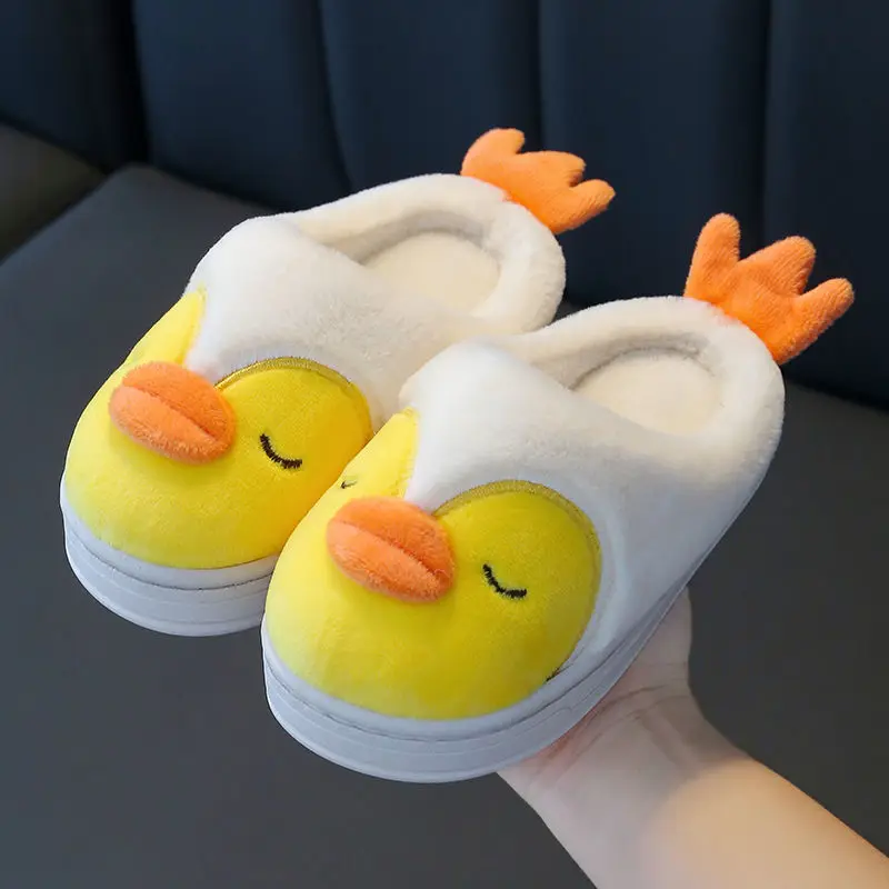 New Penguin Fluffy Slippers Home Children's Cotton Slippers Autumn and Winter Baby Dormitory Cartoon Cute Plush Cotton Slippers