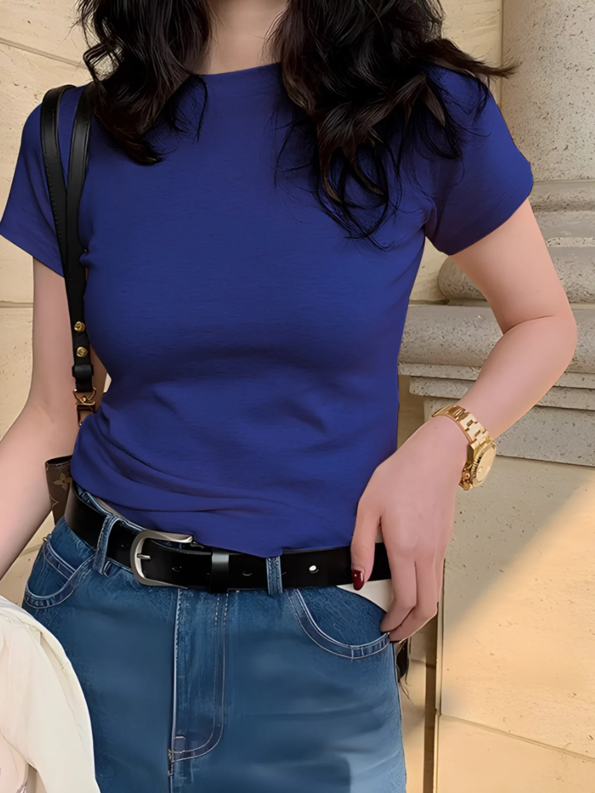 Klein Blue Women's Short Sleeve T-Shirt Pure Cotton Slim Fit Summer Top Half Sleeve Base Layer Short Style Inner Wear Ins