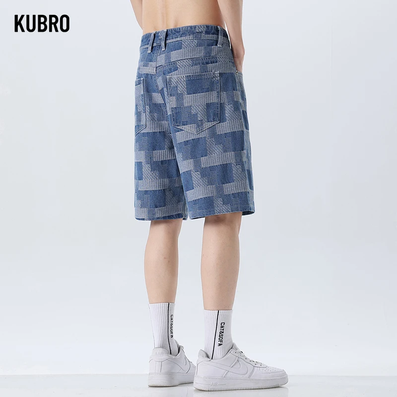 KURBO Korean Street Fashion Men's Retro Y2K Ice Silk Five Point Jeans Summer Breathable Versatile Casual Sports Jogging Shorts