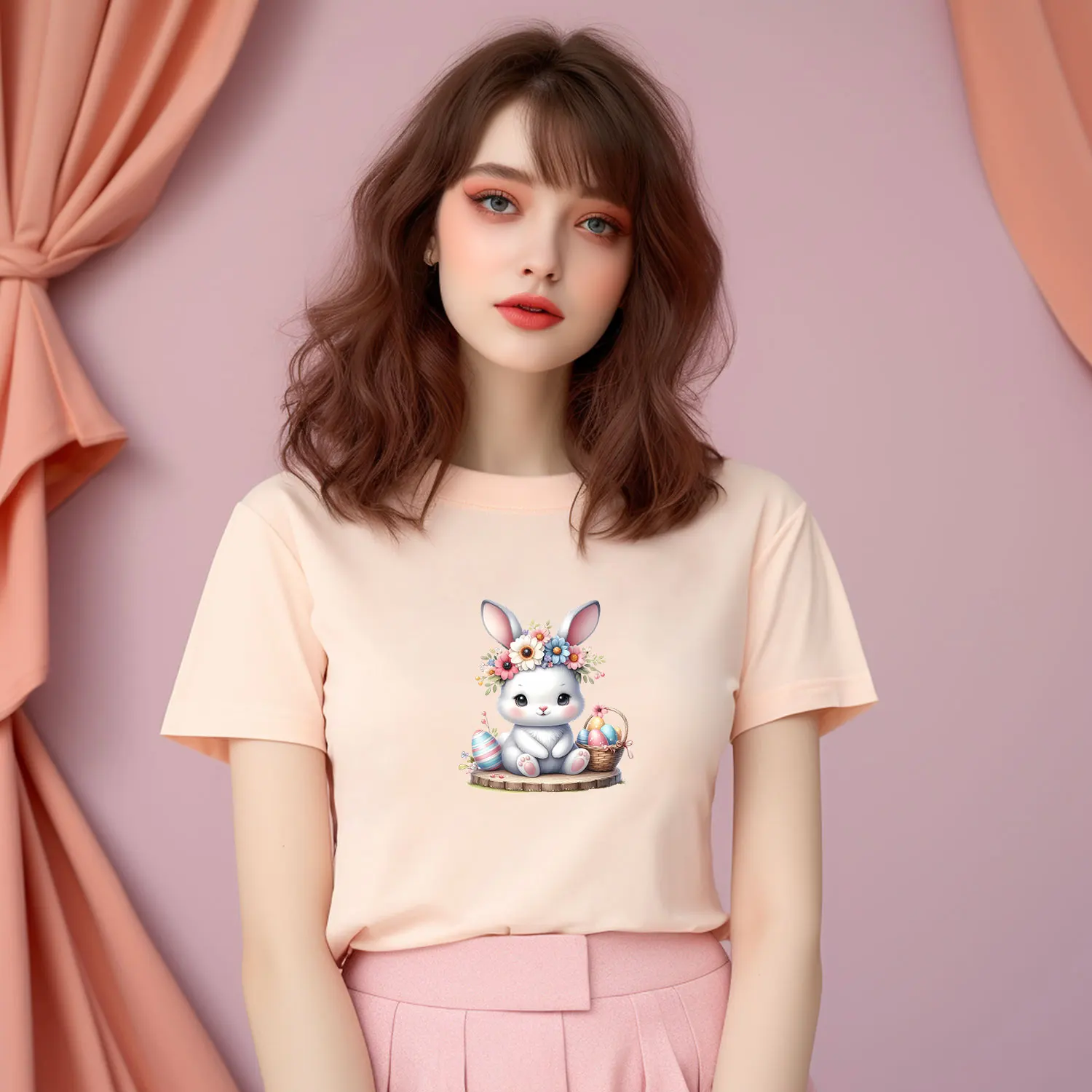 Lively Cute Rabbit Flower Sweet Warm Playful Sticker Thermal patches clothing Versatile Fabric Transfer Designs DIY Craft