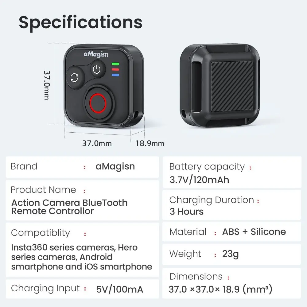 Telecomando Bluetooth 50M con cinturino da polso Controller di ripresa wireless per fotocamera per Insta360 X5/X4/AcePro 2/DJI Action 5 Pro