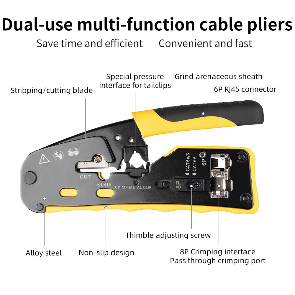 Zoerax-crimpadora de Cable de datos Modular, herramientas de trinquete, pelacables, cortador de alambre para CAT5e CAT6 CAT6A/7, conector RJ45 paso