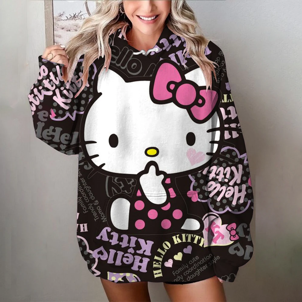 2024 Cute Hello Kitty print Hoodie Fashion Women Harajuku Kawaii Hoodies Unisex Christmas Sweatshirt Vintage Casual Hoody