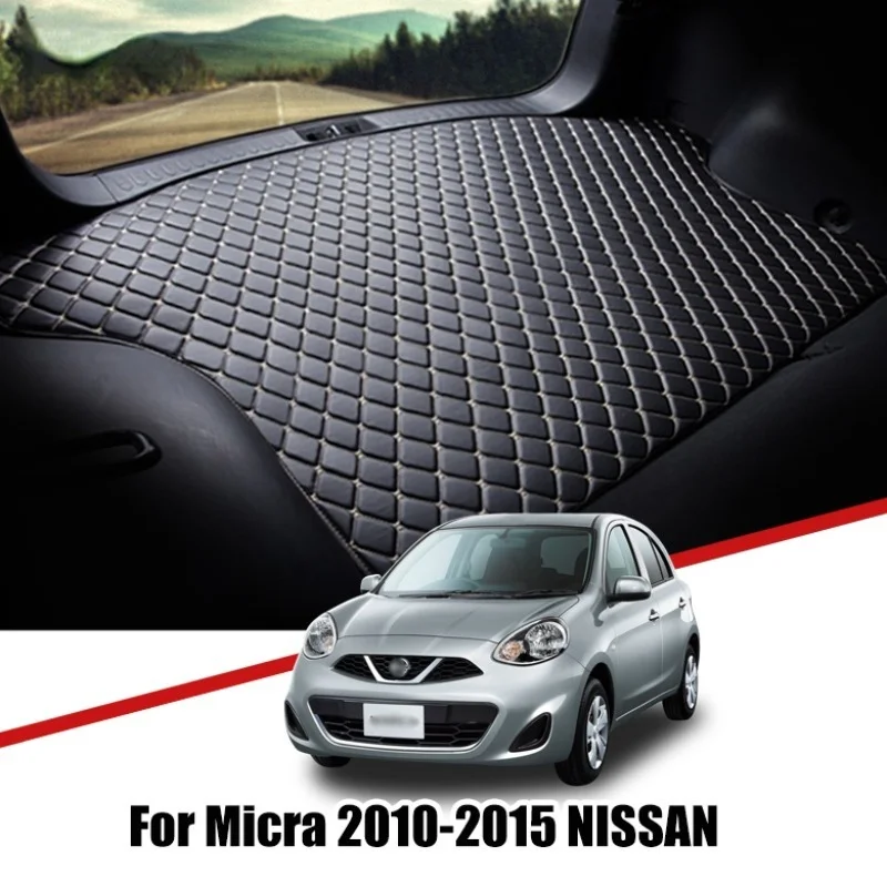 Leather Car Trunk Storage Pads For Nissan Micra K13 March 2010-2012 2013 2014 2015 Cargo Tray Rear Cover Waterproof Floor Mat