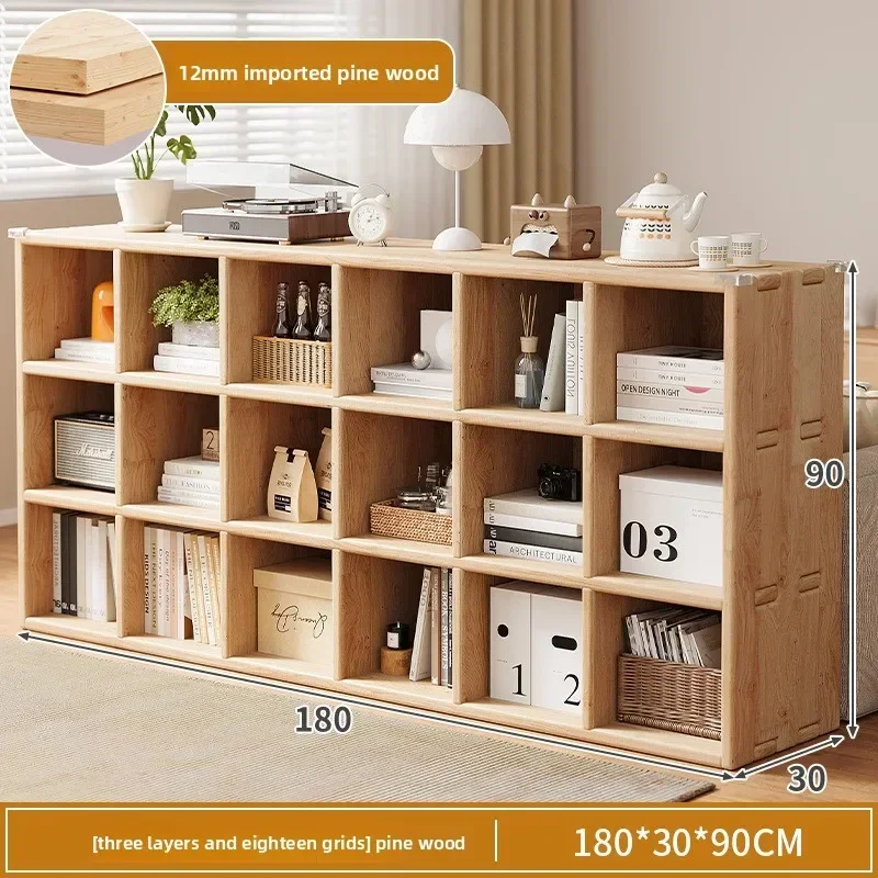 Firm Solid Wood Bookshelf Floor-to-ceiling Integrated Multi-compartment Shelf Log Style Storage Combination Low Bookcase Factory