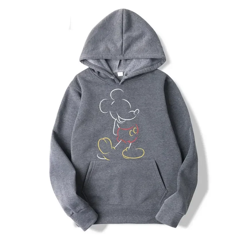 Male Sweatshirts Pocket Mickey Mouse Line Pop Cartoon Print Long Sleeve Clothing Popular Streetwear Men Hoodies Autumn Winter