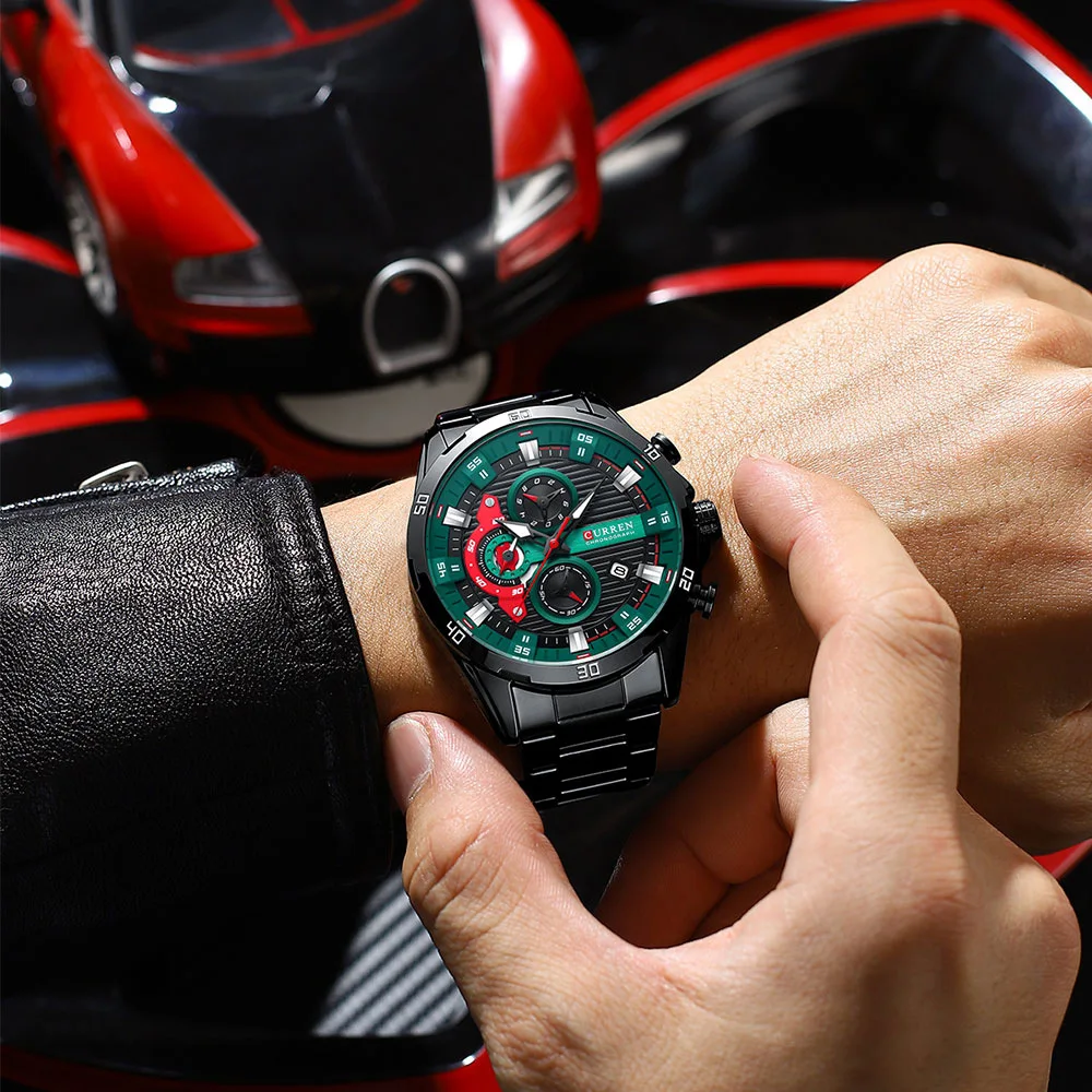 CURREN 8402 Herren Edelstahl-Uhr Kreatives Mode-Design Leuchtendes Zifferblatt mit Chronograph Freizeit-Luxus-Herrenuhr Reloj Hombre – Detail 18