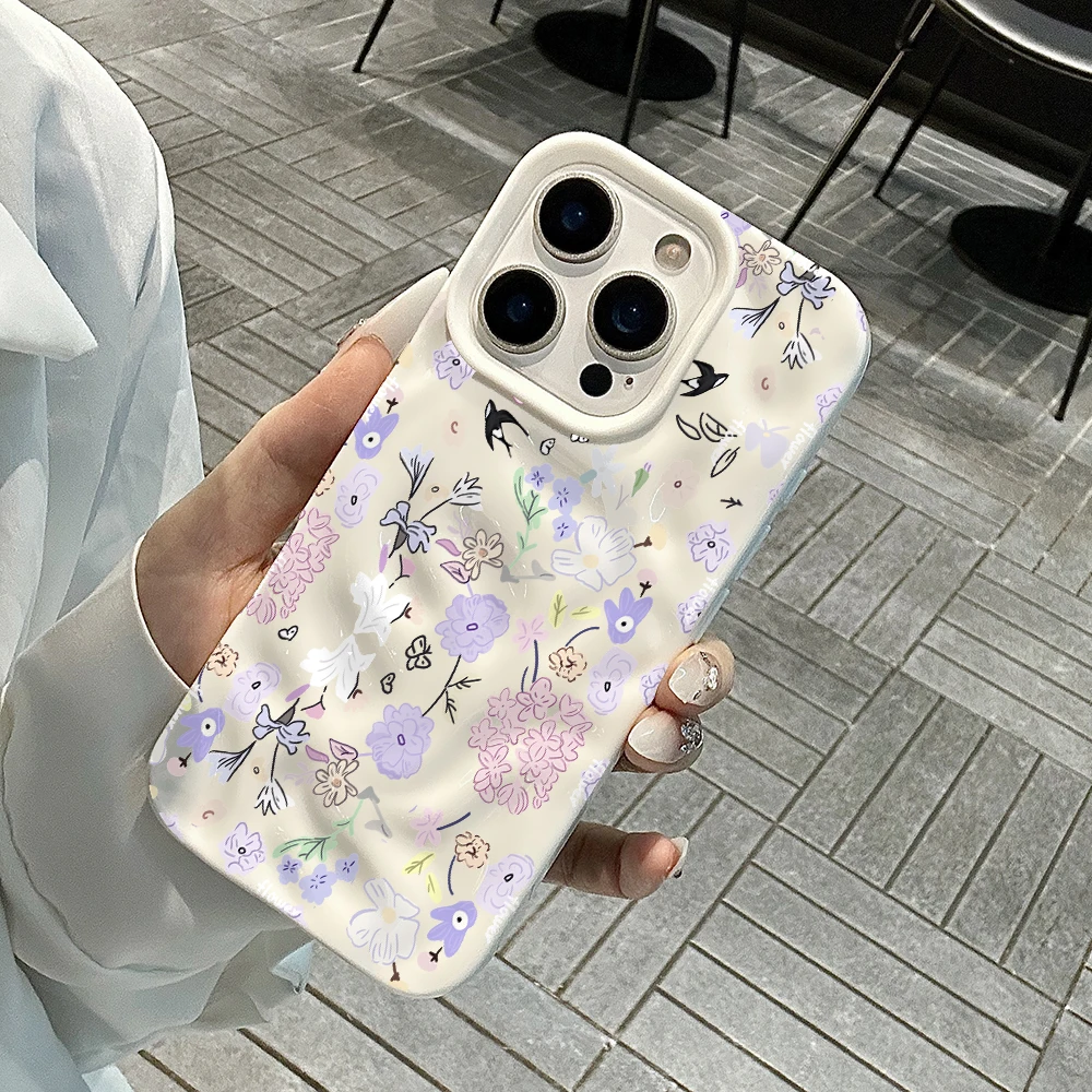Koreanische Frühlingsblumen-Druck Handyhülle für iPhone 17 16 15 14 13 12 11 Pro Max 14 Plus 17Air Falten-Wellen Weiche Silikonhülle – Detail 4