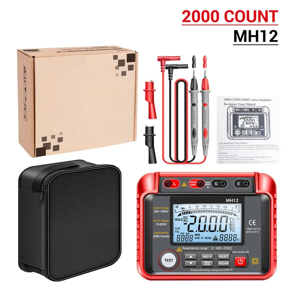 

1PCS MH12 Digital Megohmmeter Meters Insulation Earth Resistance Meters Tester With Test Ports And Function Buttons Power Tool