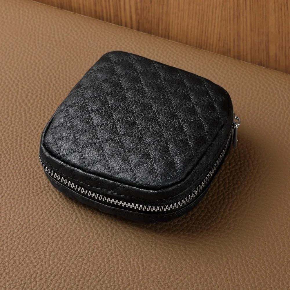 Durable PU Leather Mini Makeup Bag Rhombus Quilted Portable Cosmetic Pouch Lipstick Storage Bag Daily Outdoor Use