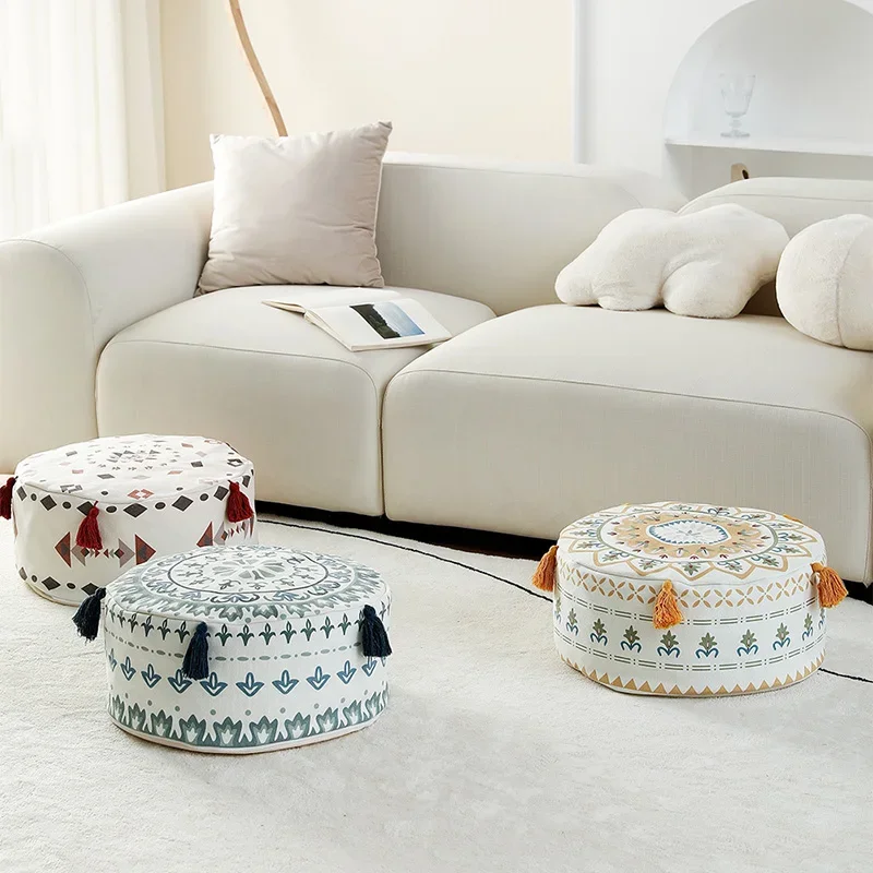 Nordic Boho Unstuffed Ottoman Cover Round Pouf Seat Cushion Tatami Floor Sitting Foot Pier Stool Cover Balcony Living Room Decor