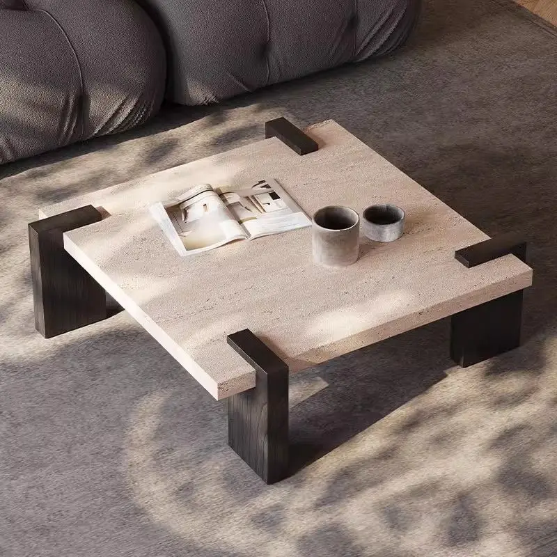 

Natural Cave Stone Tea Table, Northern European Light Luxury, Silent Wind, Simple Living Room, Household Feel, Marble Solid Wood