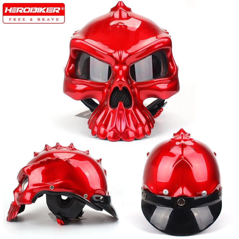 

Men Women Vintage for Skull Motorcycle Helmet 3C Dot 4-Seasons Motorbike Half Face Skeleton Helmet Scooter Cruiser Chopper Casco