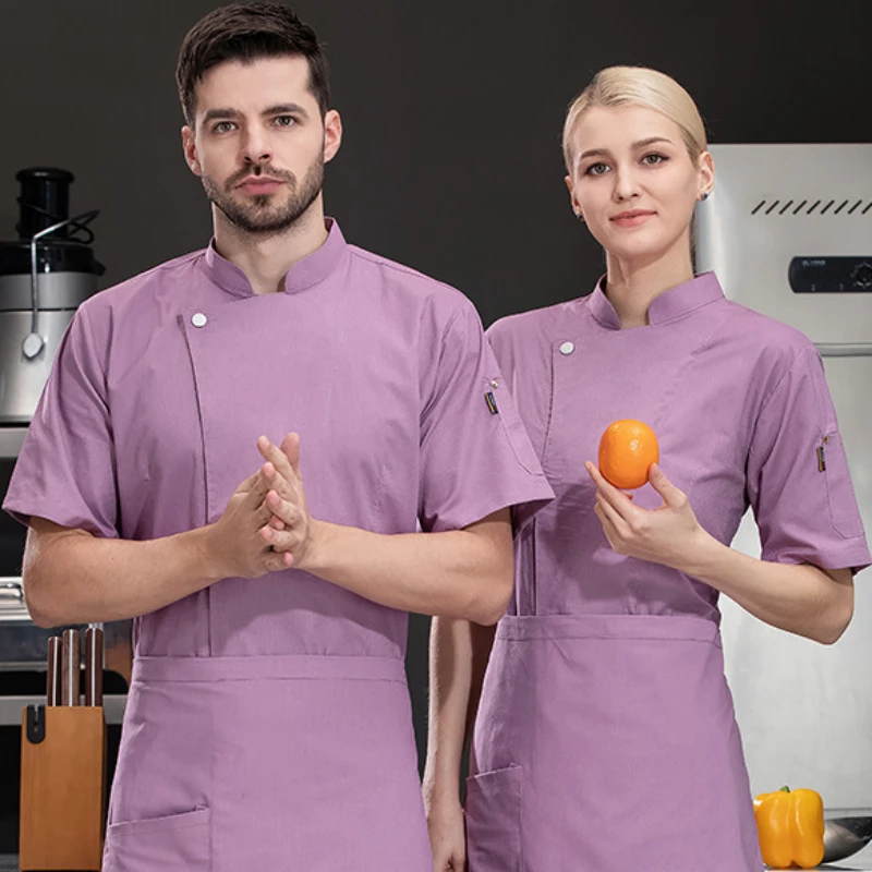 Manteau de chef à manches courtes pour hommes et femmes, veste de cuisinier, haut uniforme, restaurant et hôtel