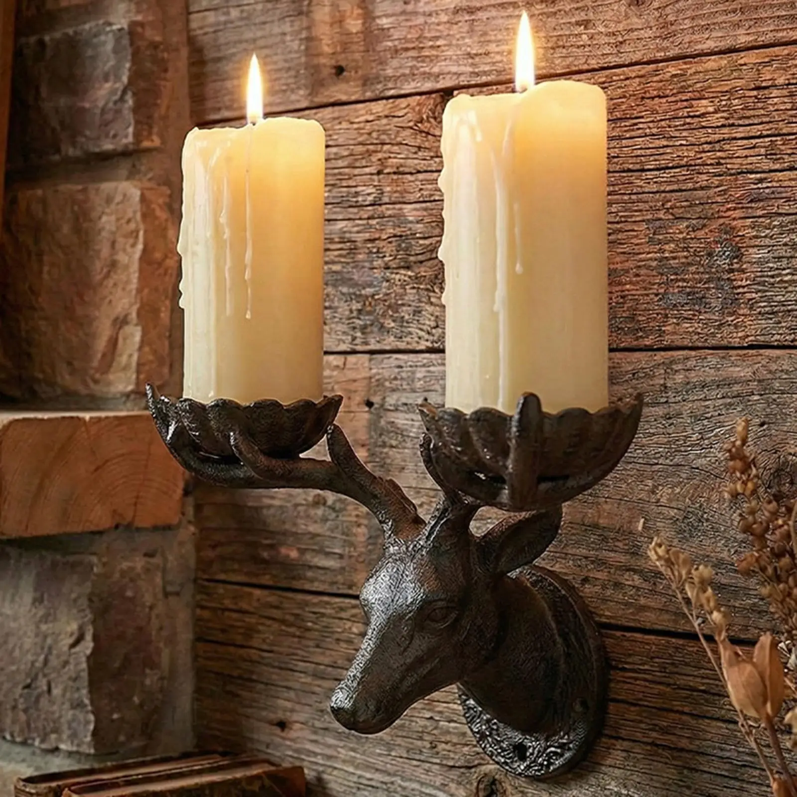 Iron Wall Mounted Candle Holder Antique Candelabra Decorative Craft for Living Room Bedroom Wedding Decor