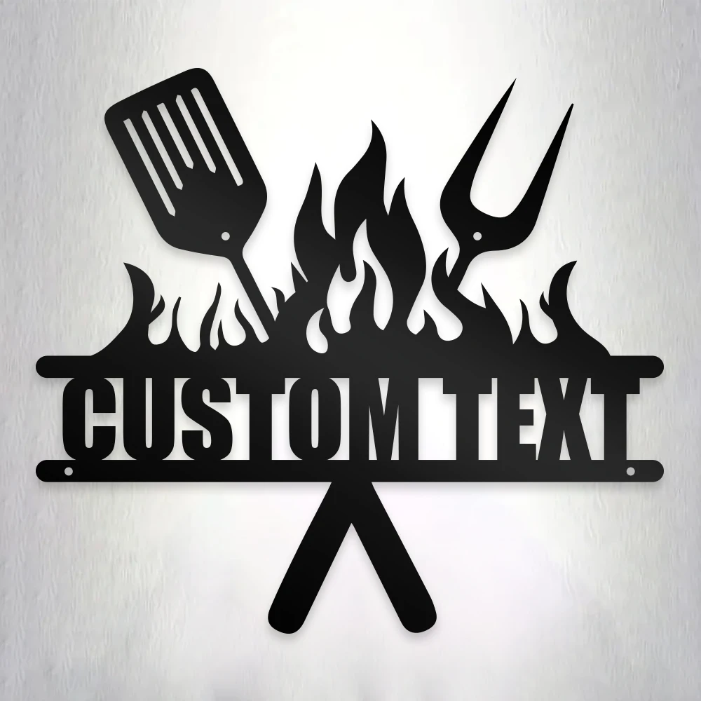 1pc Cartoon Barbecue kitchenware Custom Name Metal Wall Signs Iron Wall Plaque  For Home Decor Living Room Bedroom