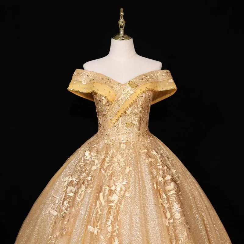 Elegante trouwjurk 2025, bruids solo kunstexamen, prestatie, pongrok, paleisdroom, avondjurk met één schouder, banket, avondjurk